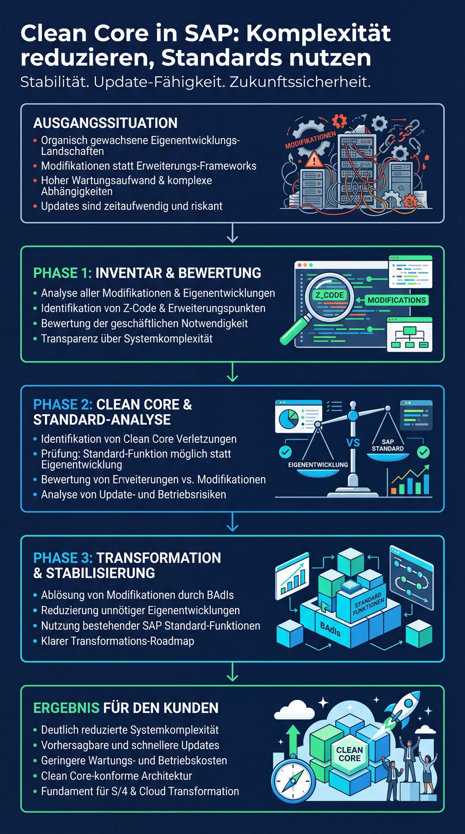 Clean Core Prozess: Konzentrische Ringe von stabilem Kern nach aussen